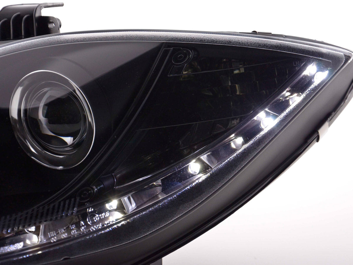 Scheinwerfer Set Daylight LED TFL-Optik Seat Leon 1P  09- schwarz