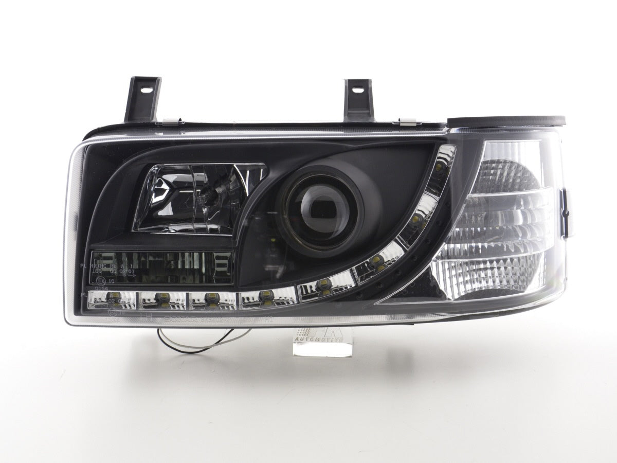 Scheinwerfer Set Daylight LED TFL-Optik VW Bus Typ T4 Bj. 90-03 schwarz für Rechtslenker