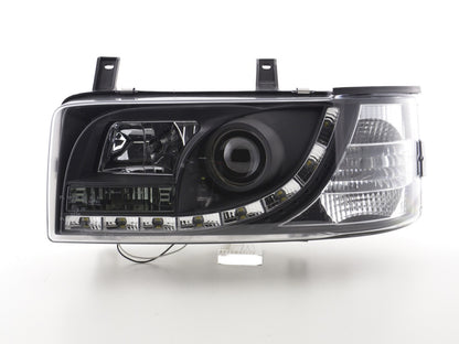 Scheinwerfer Set Daylight LED TFL-Optik VW Bus Typ T4 Bj. 90-03 schwarz für Rechtslenker