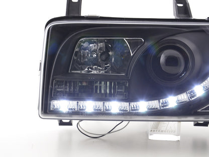 Scheinwerfer Set Daylight LED TFL-Optik VW Bus Typ T4 Bj. 90-03 schwarz für Rechtslenker