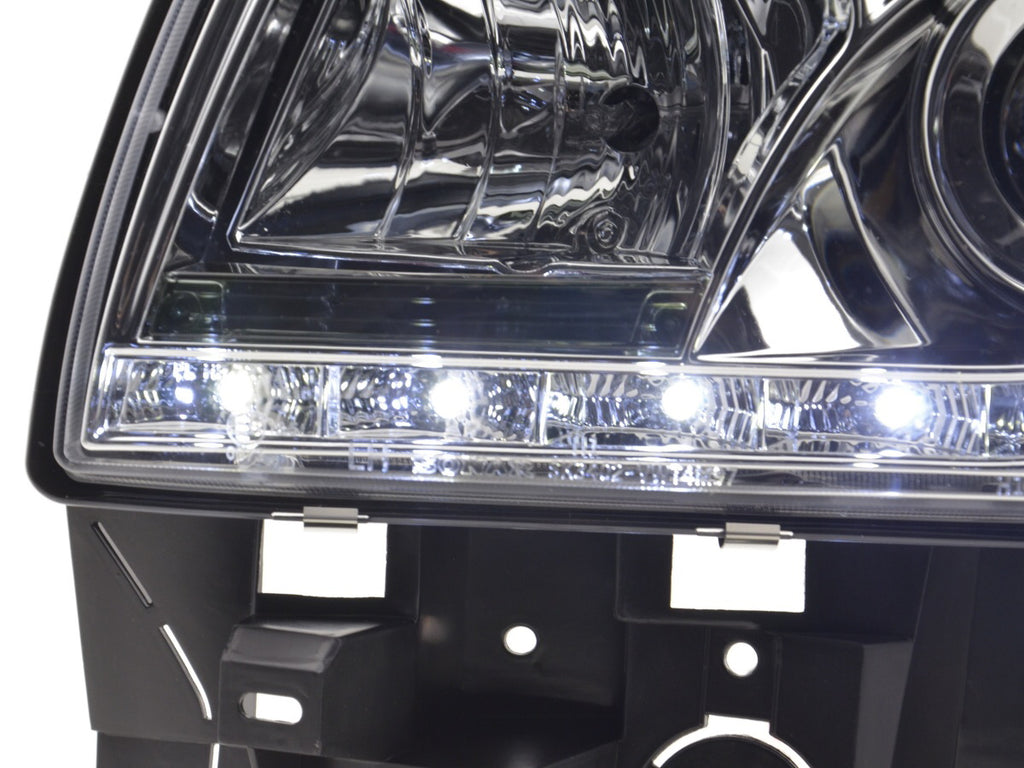 Scheinwerfer Set Daylight LED TFL-Optik VW Bus Typ T4  96-03 chrom für Rechtslenker