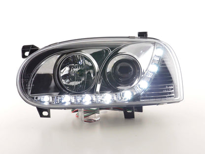 Scheinwerfer Set Daylight LED Tagfahrlicht VW Golf 3 Bj. 91-97 chrom
