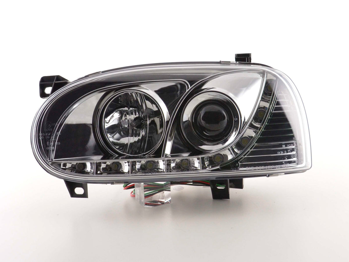 Scheinwerfer Set Daylight LED Tagfahrlicht VW Golf 3 Bj. 91-97 chrom