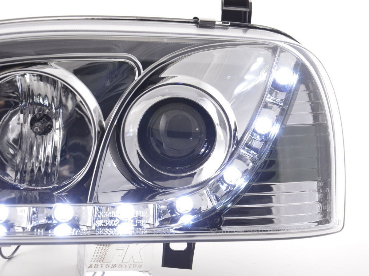Scheinwerfer Set Daylight LED TFL-Optik VW Golf 3 Typ 1HXO 1EXO Bj. 91-97 chrom