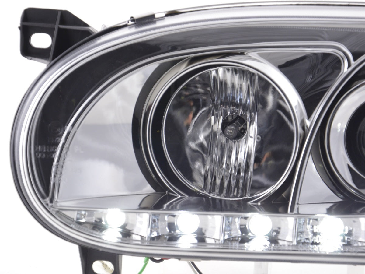 Scheinwerfer Set Daylight LED Tagfahrlicht VW Golf 3 Bj. 91-97 chrom für Rechtslenker