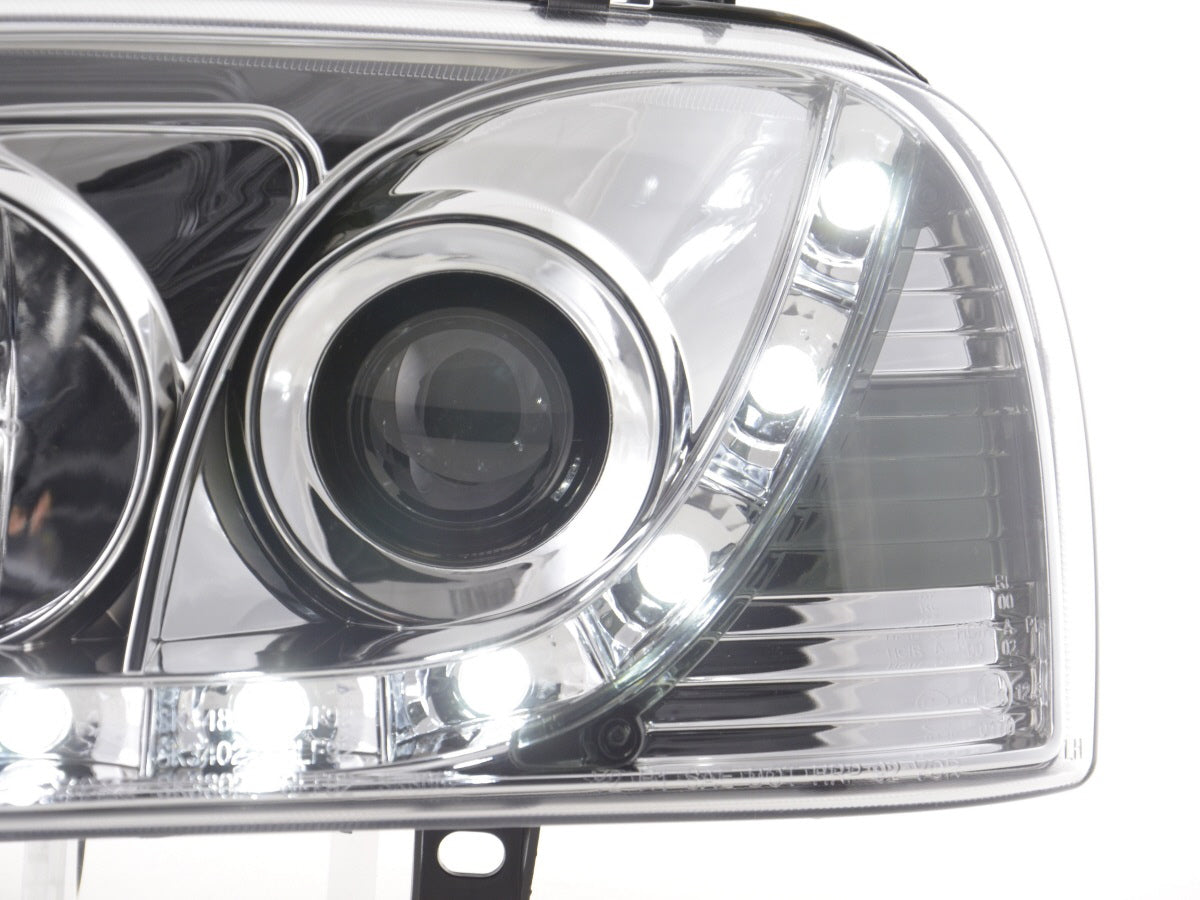 Scheinwerfer Set Daylight LED Tagfahrlicht VW Golf 3 Bj. 91-97 chrom für Rechtslenker