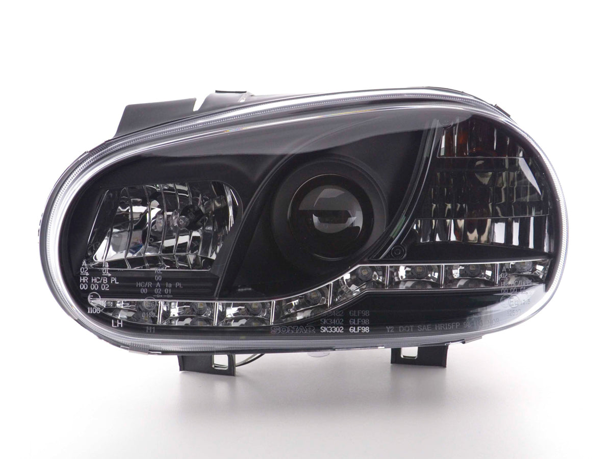 Scheinwerfer Set Daylight LED TFL-Optik VW Golf 4 Typ 1J Bj. 98-03 schwarz