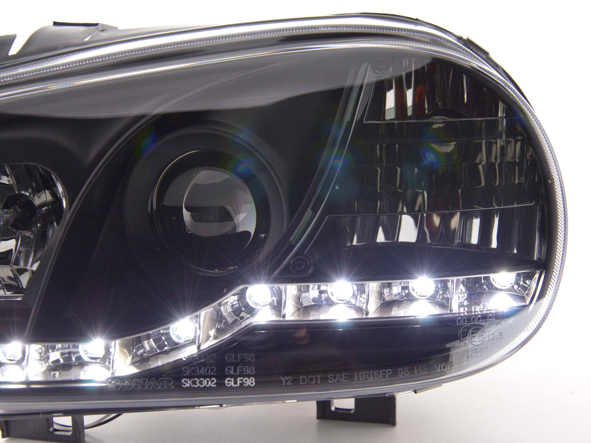 Scheinwerfer Set Daylight LED TFL-Optik VW Golf 4 Typ 1J Bj. 98-03 schwarz