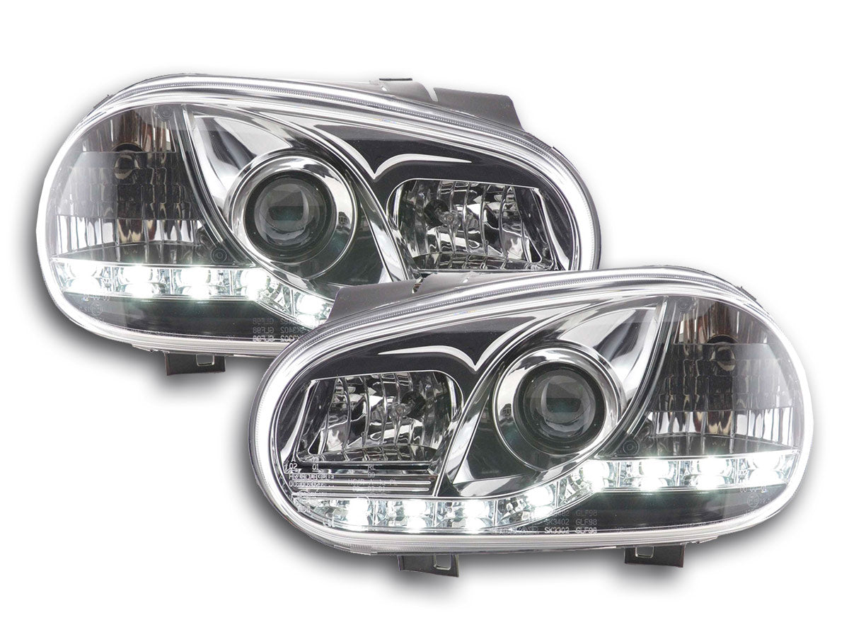 Scheinwerfer Set Daylight LED Tagfahrlicht VW Golf 4 Bj. 97-03 chrom