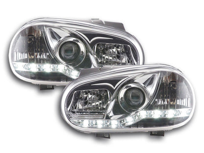 Scheinwerfer Set Daylight LED Tagfahrlicht VW Golf 4 Bj. 97-03 chrom