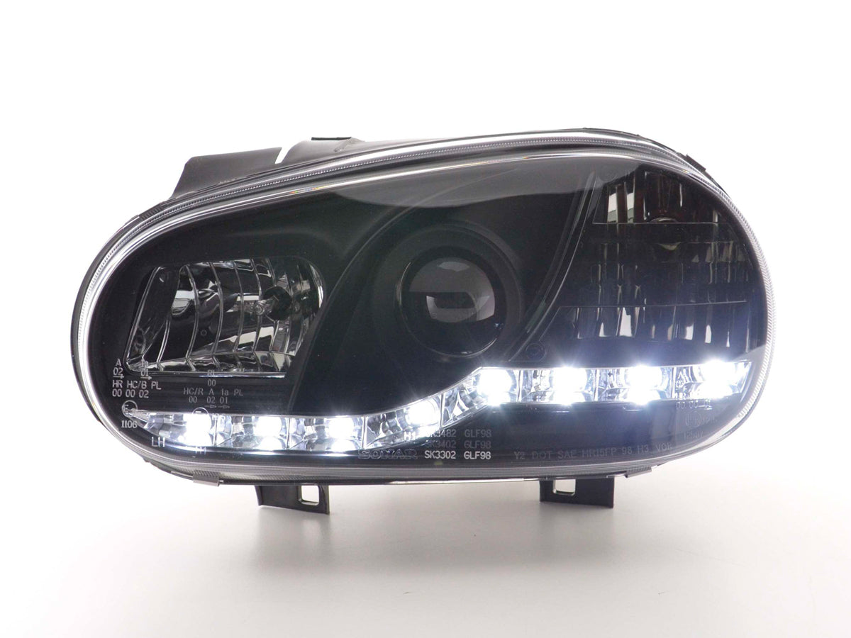 Scheinwerfer Set Daylight LED Tagfahrlicht VW Golf 4 Bj. 97-03 schwarz