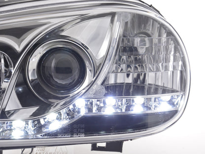 Scheinwerfer Set Daylight LED TFL-Optik VW Golf 4 Typ 1J Bj. 98-03 chrom für Rechtslenker