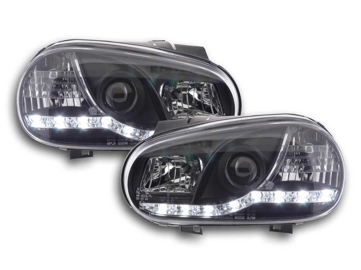 Scheinwerfer Set Daylight LED Tagfahrlicht VW Golf 4 Bj. 97-03 schwarz für Rechtslenker