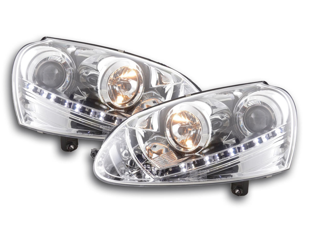 Scheinwerfer Set Daylight LED TFL-Optik VW Golf 5 Typ 1K Bj. 03-08 chrom für Rechtslenker