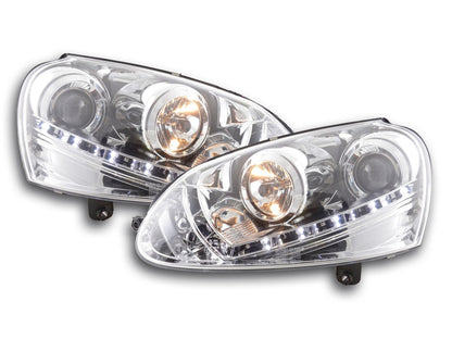 Scheinwerfer Set Daylight LED TFL-Optik VW Golf 5 Typ 1K Bj. 03-08 chrom für Rechtslenker