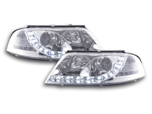 Scheinwerfer Set Daylight LED TFL-Optik VW Passat Typ 3BG Bj. 00-05 chrom für Rechtslenker