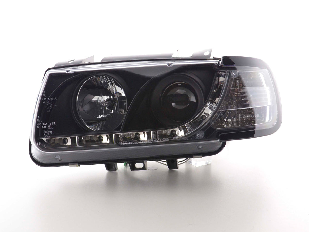 Scheinwerfer Set Daylight LED TFL-Optik VW Polo Typ 6N Bj. 94-99 schwarz