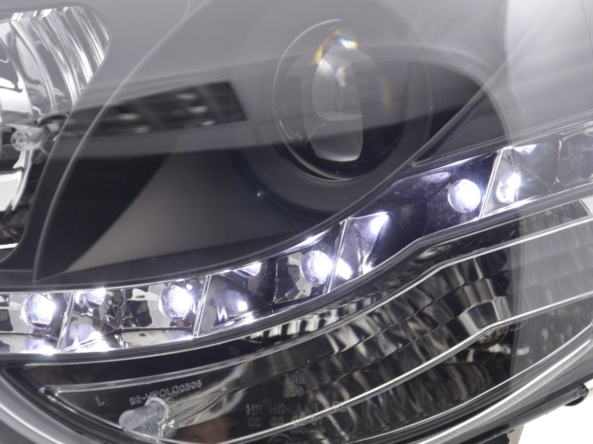 Scheinwerfer Set Daylight LED TFL-Optik VW Polo Typ 9N3  05-09 schwarz für Rechtslenker