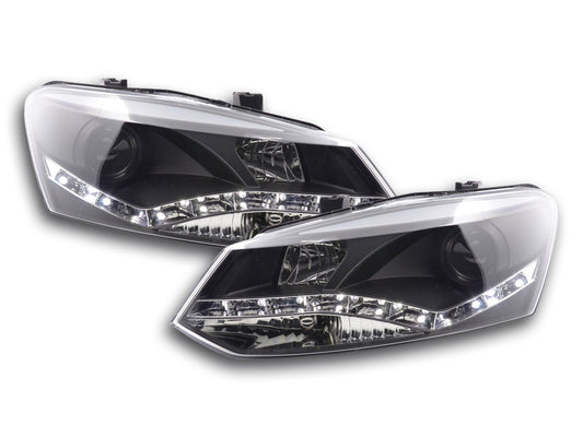 Scheinwerfer Set Daylight LED TFL-Optik VW Polo Typ 6R Bj. 2010- schwarz für Rechtslenker