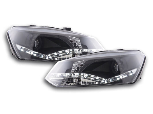 Scheinwerfer Set Daylight LED Tagfahrlicht VW Polo 6R Bj. 09- schwarz für Rechtslenker