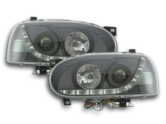 Scheinwerfer Set Daylight LED Tagfahrlicht VW Golf 3 Bj. 91-97 schwarz