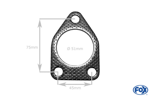 FOX Flansch-Dichtung Nr. 1 Für eckigen 3-Loch-Flansch  Innenloch 51mm  Schraublocher 12mm