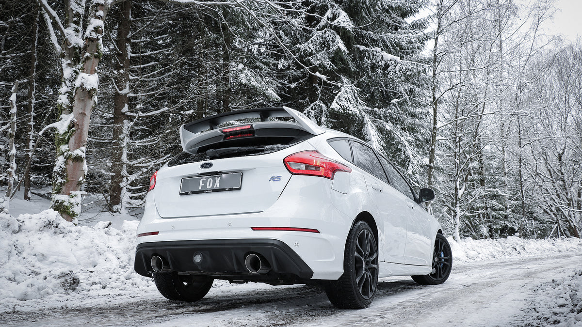 FOX Ford Focus III RS Endschalldämpfer quer Ausgang rechts/links mit Abgasklappe - 1x114 Typ 25 rechts/links schwarz emailliert