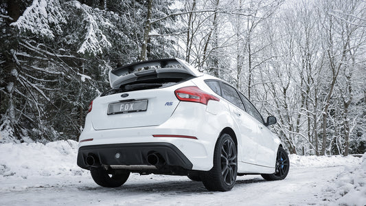 FOX Ford Focus III RS Endschalldämpfer quer Ausgang rechts/links mit Abgasklappe - 129x106 Typ 32 rechts/links schwarz emailliert