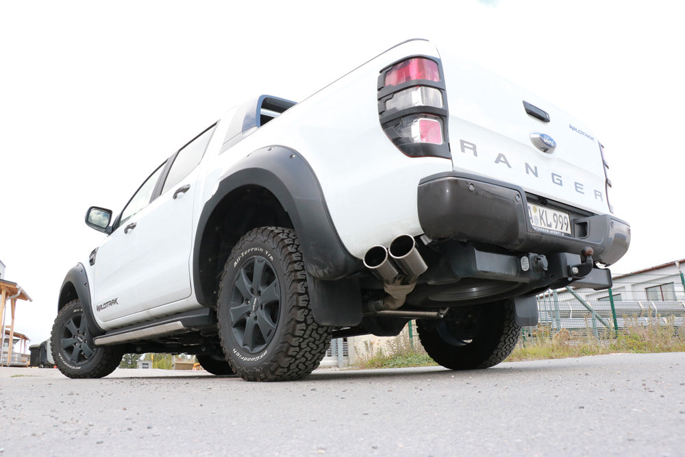 FOX Ford Ranger 2011-08/2015 - 4x4 - Doppelkabine Endschalldämpfer Sidepipe, Ausgang an der linken Fahrzeugseite hinter dem Hinterrad - 2x115x85 Typ 38