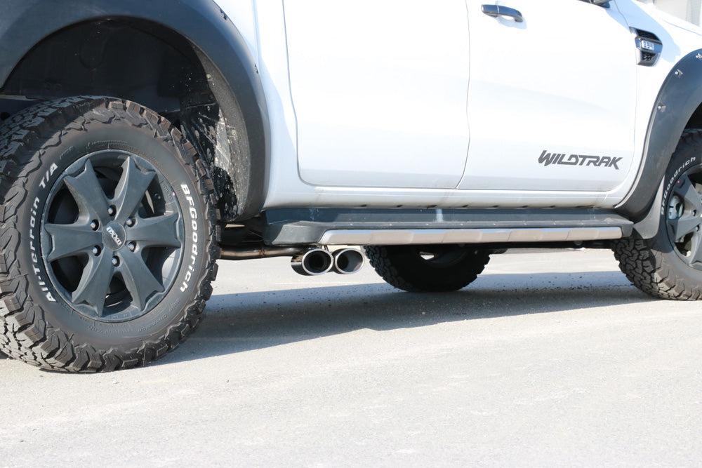 FOX Ford Ranger ab 09/2015 4x4 - Wildtrak Endschalldämpfer Sidepipe, Ausgang rechts und links am Fahrzeug - 2x115x85 Typ 38 rechts/links
