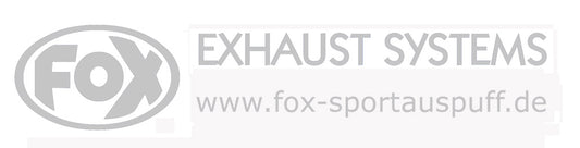FOX FOX Sticker Silber - geplottet Höhe: 75mm  Breite: 440mm - FOX Logo mit Schrift "EXHAUST SYSTEMS - www.fox-sportauspuff.de"