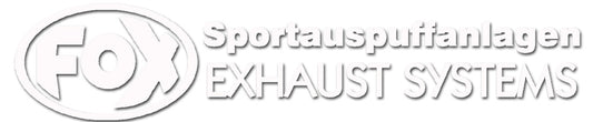 FOX FOX Sticker Weiss - geplottet Höhe: 45mm  Breite: 200mm - FOX Logo mit Schrift "Sportauspuffanlagen - EXHAUST SYSTEMS"