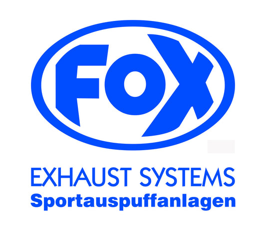 FOX FOX Sticker Blau - geplottet Höhe: 120mm  Breite: 125mm - FOX Logo mit Schrift "EXHAUST SYSTEMS - Sportauspuffanlagen"