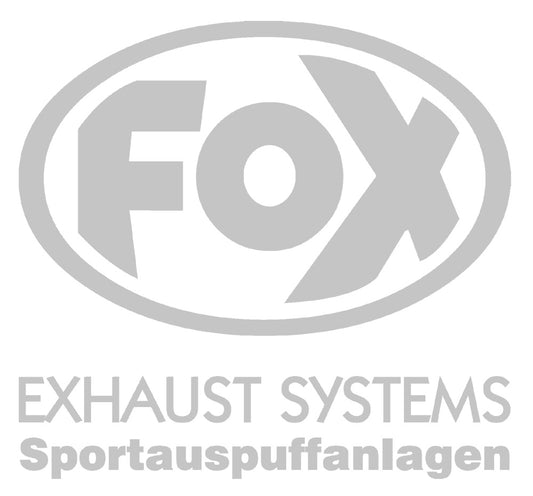 FOX FOX Sticker Silber - geplottet Höhe: 370mm  Breite: 390mm - FOX Logo mit Schrift "EXHAUST SYSTEMS - Sportauspuffanlagen"