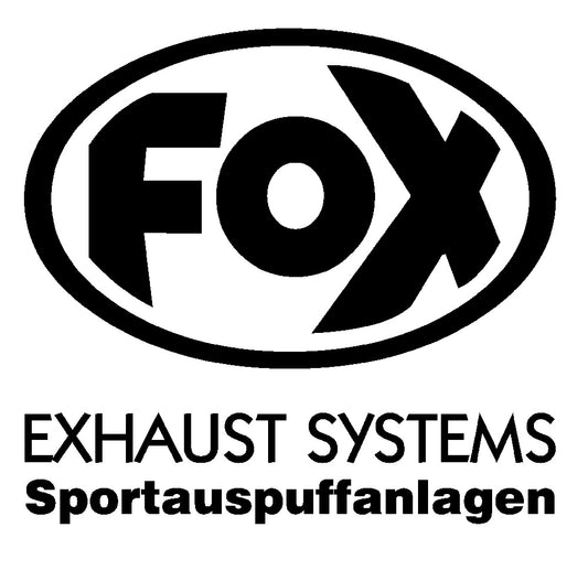 FOX FOX Sticker Schwarz - geplottet Höhe: 120mm  Breite: 125mm - FOX Logo mit Schrift "EXHAUST SYSTEMS - Sportauspuffanlagen"
