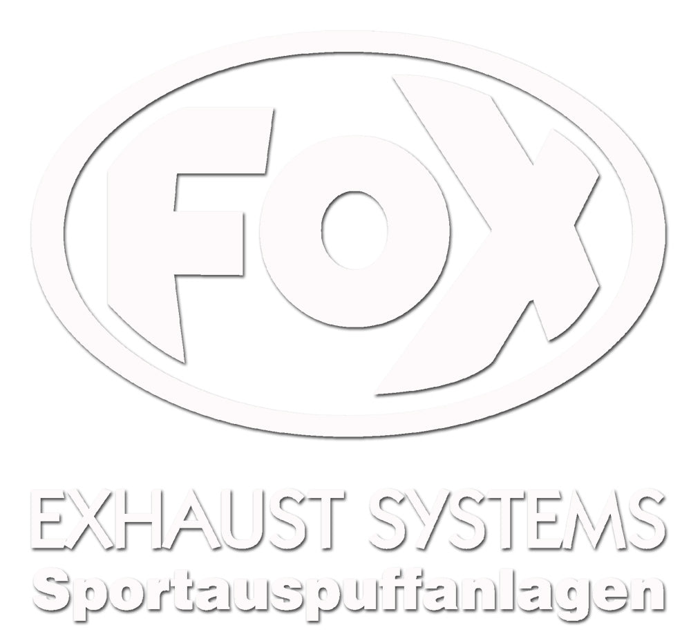 FOX FOX Sticker Weiss - geplottet Höhe: 100mm  Breite: 100mm - FOX Logo mit Schrift "EXHAUST SYSTEMS - Sportauspuffanlagen"