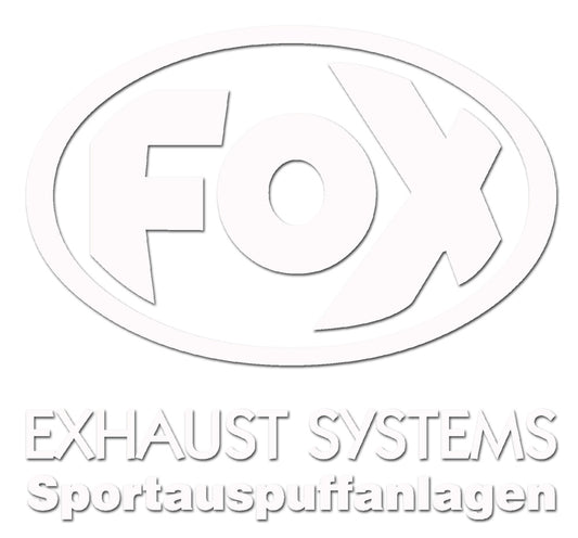 FOX FOX Sticker Weiss - geplottet Höhe: 370mm  Breite: 390mm - FOX Logo mit Schrift "EXHAUST SYSTEMS - Sportauspuffanlagen"