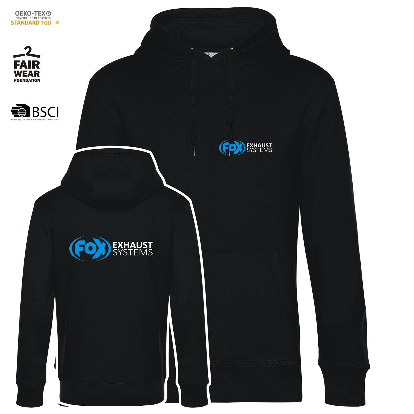 FOX FOX Kapuzenpullover Größe L Schwarz mit blauer Schrift