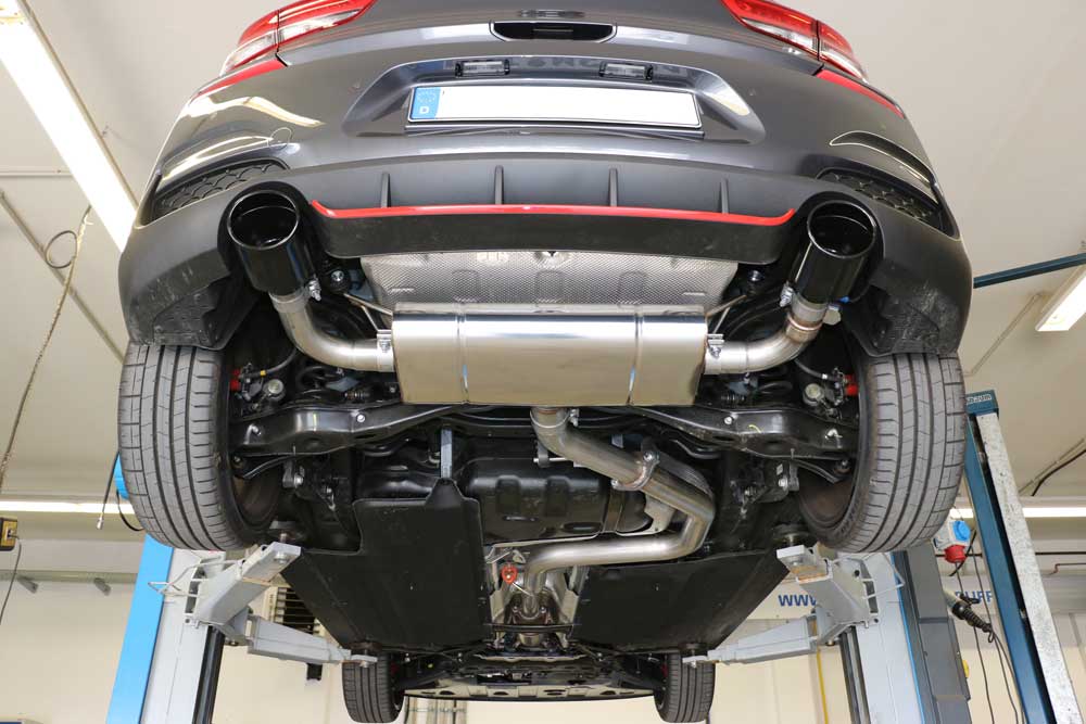 FOX Hyundai i30N Performance - SCHWARZ Endschalldämpfer quer Ausgang rechts/links mit Abgasklappe - 129x106 Typ 32 rechts/links schwarz emailliert