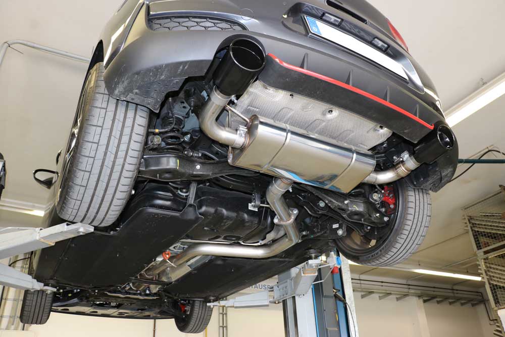 FOX Hyundai i30N Performance - SCHWARZ Endschalldämpfer quer Ausgang rechts/links mit Abgasklappe - 129x106 Typ 32 rechts/links schwarz emailliert