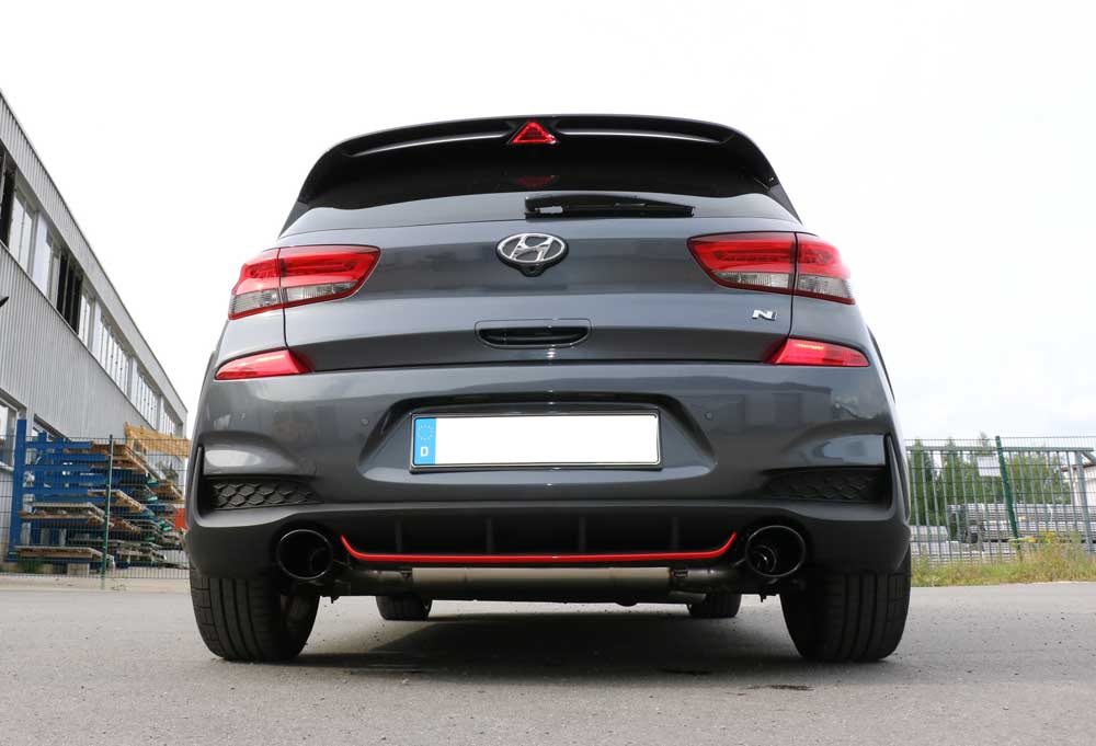 FOX Hyundai i30N Performance - SCHWARZ Endschalldämpfer quer Ausgang rechts/links mit Abgasklappe - 129x106 Typ 32 rechts/links schwarz emailliert