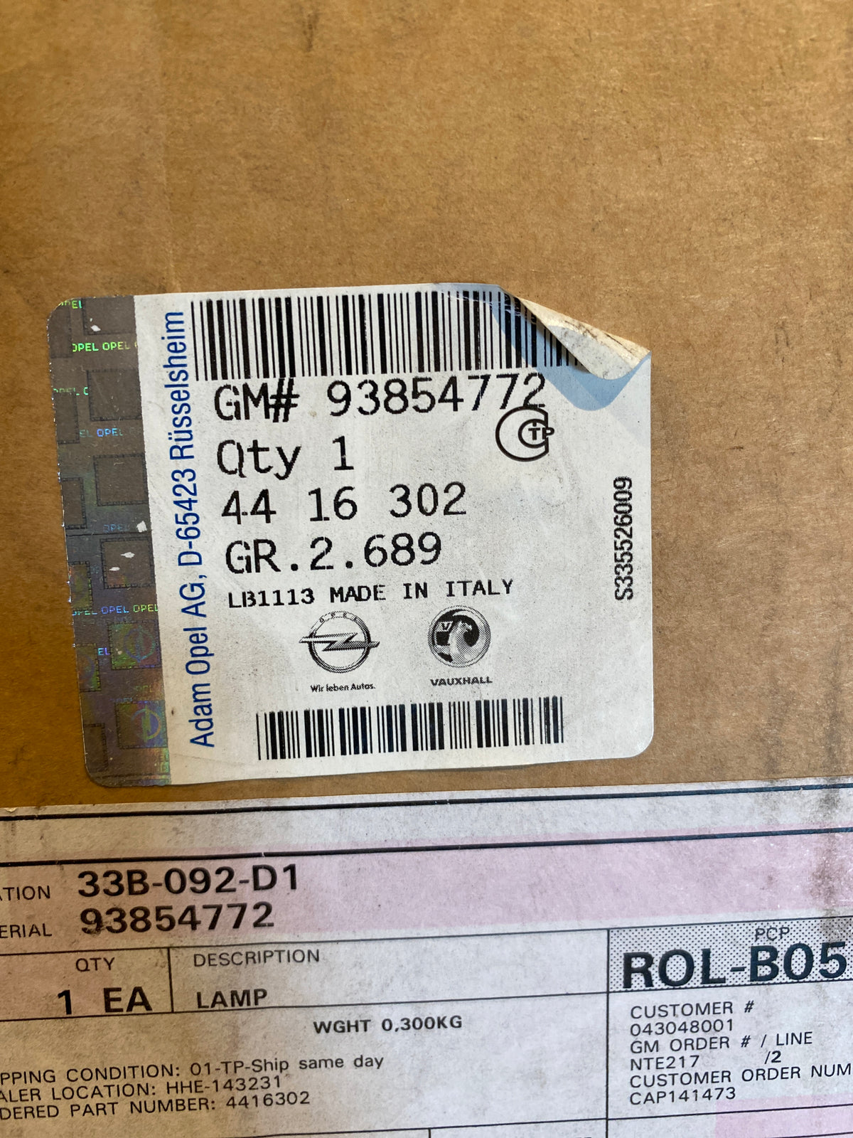 Original Opel Vivaro kennzeichenleuchte NEU