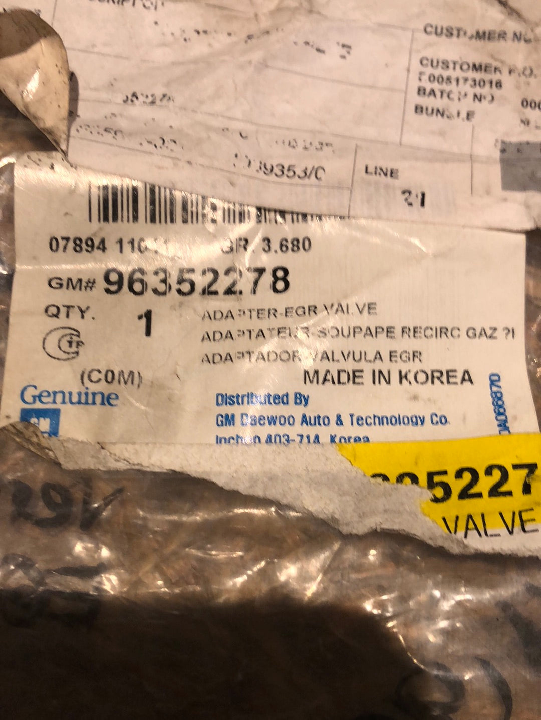 Original GM Chevrolet Matiz Spark Daewoo M100 Adapter AGR-Ventil Neu