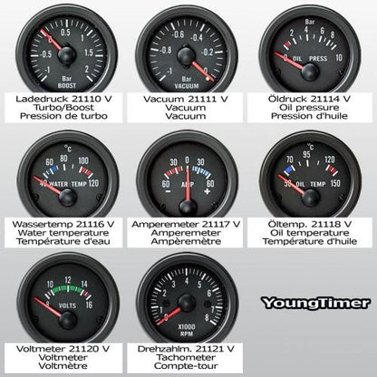 Zusatzinstrument YoungTimer, Unterdruck/ Vakuum, schwarz Ø52mm