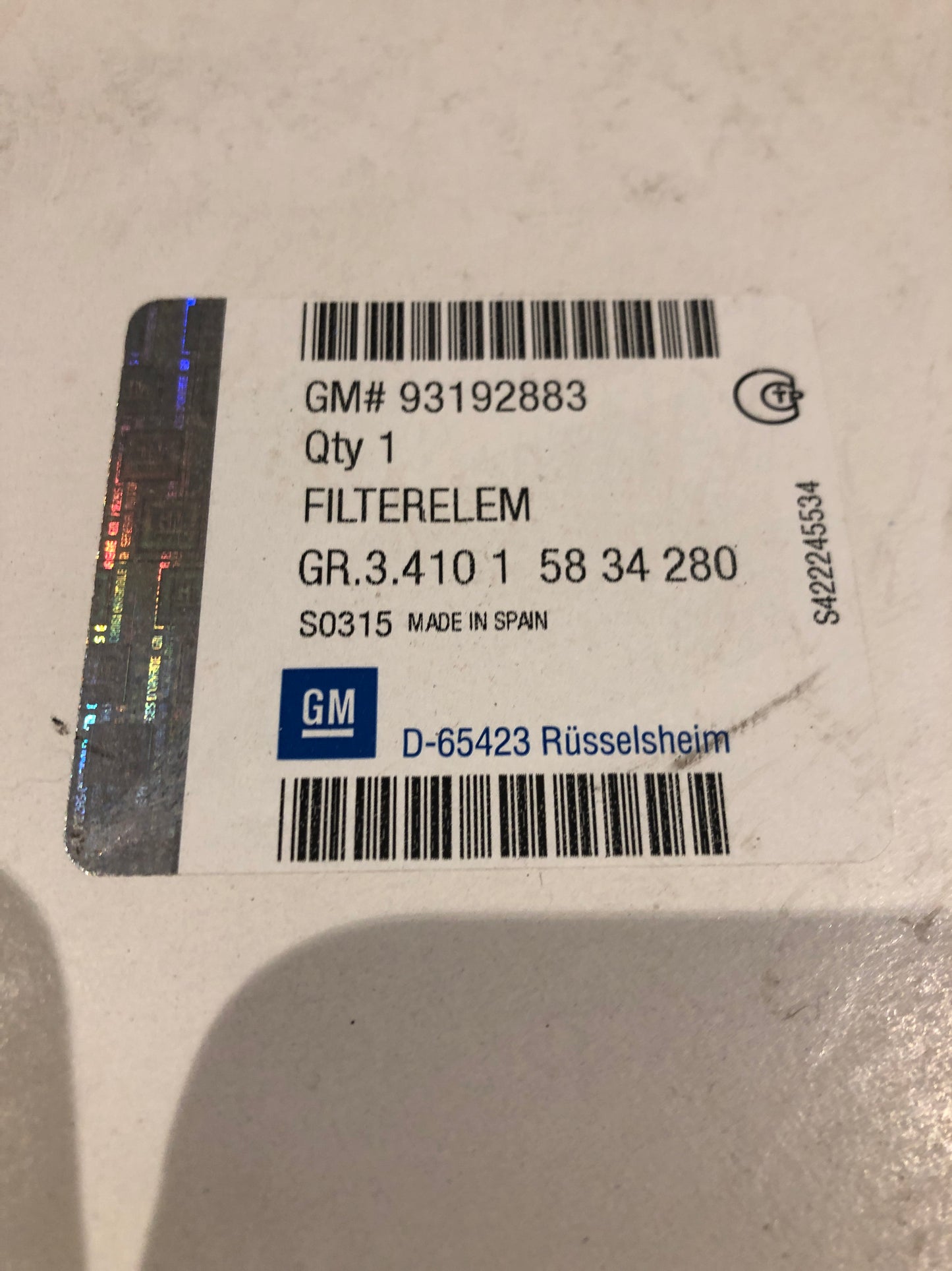 Original GM Opel Astra G Zafira A B Luftfilter Neu