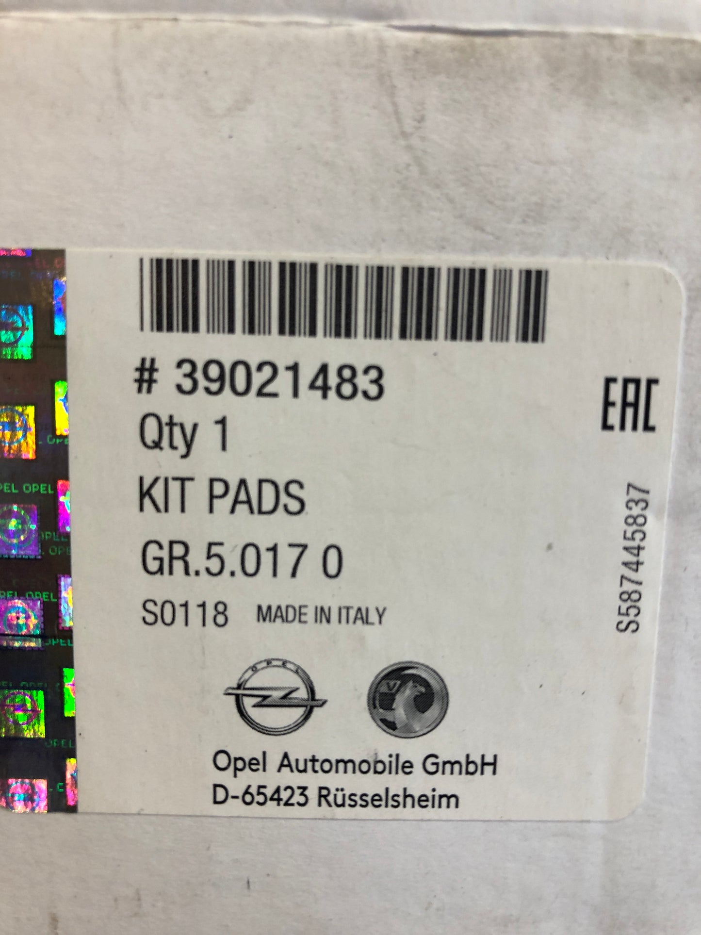 Original Opel Insignia Bremsklötze hinten Neu