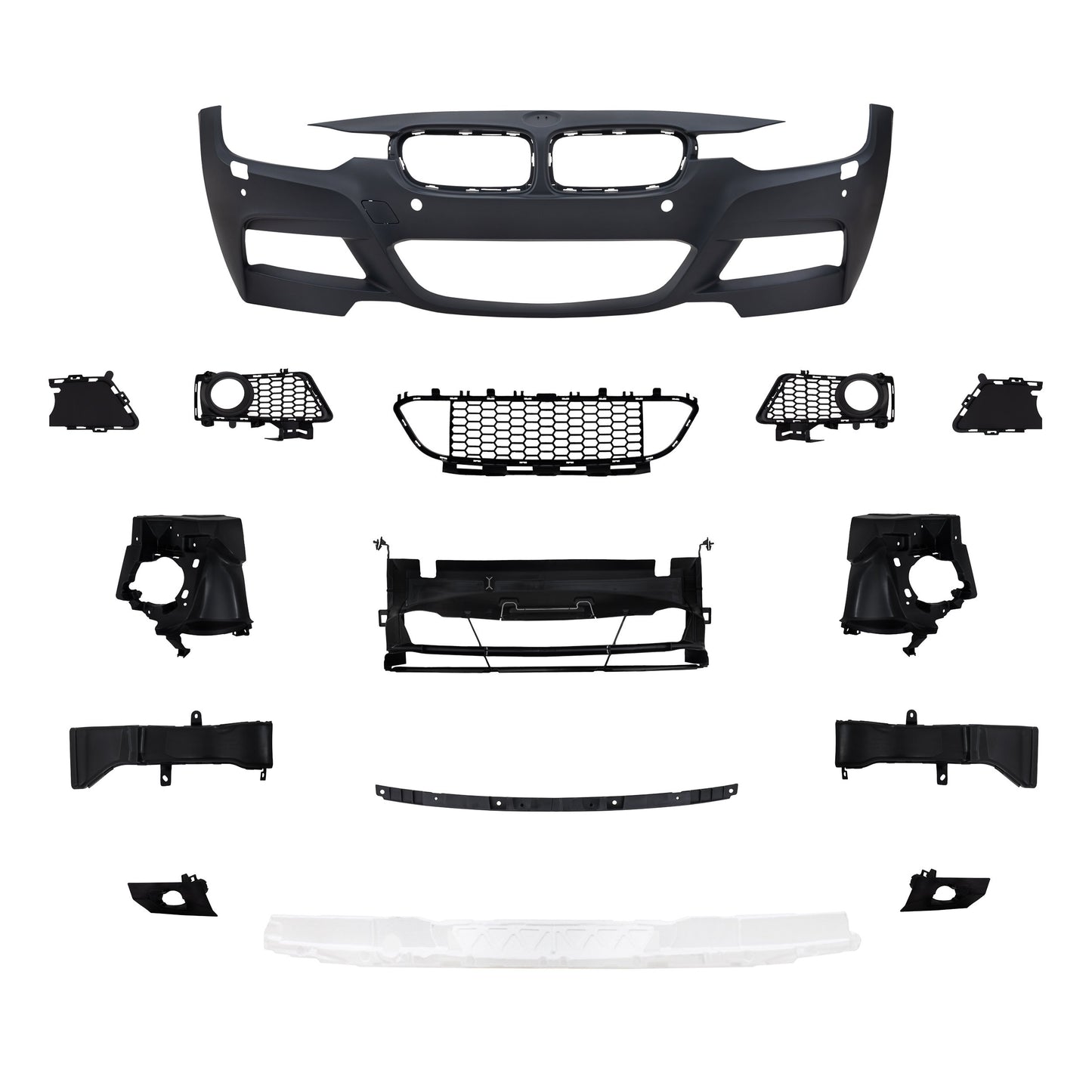Frontstoßstange im Sport-Design mit PDC-Bohrungen und SRA passend für BMW 3er F30 Limousine ab Baujahr 10.2011 -