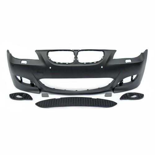 Stoßstange, JOM-SportLook vorne, mit Grill, Ausschnitte mit Abdeckung für SRA, mit PDC, Sport Paket passend für BMW E60 Facelift Bj. 03.2007-03.2010