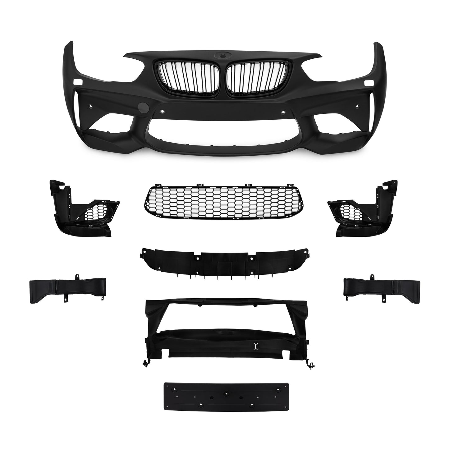 Frontstoßstange im Sport-Design inkl. Grills mit PDC-Bohrungen und SRA passend für BMW F20 LCi / F21 LCi, 2015-2018