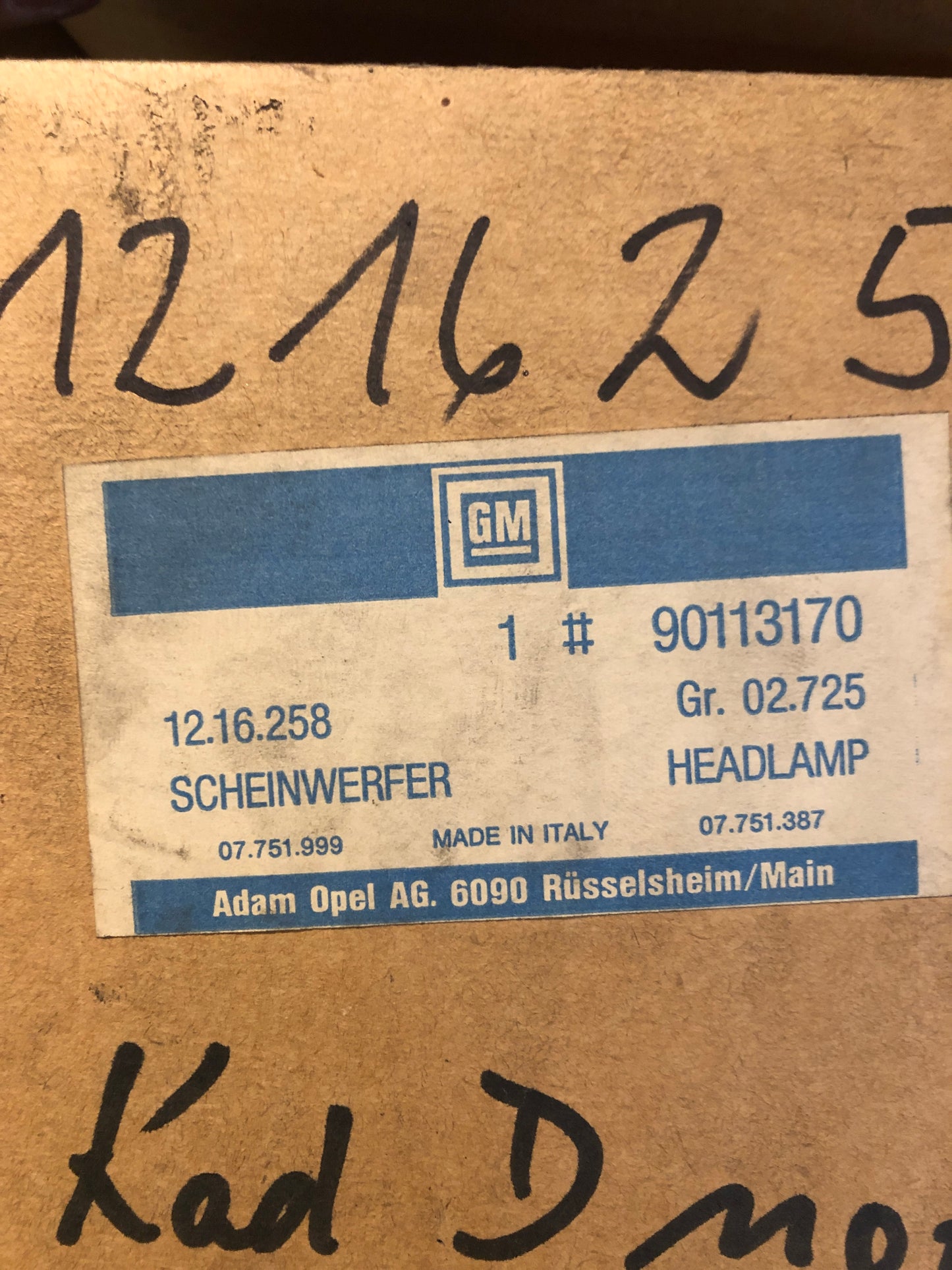 Original GM Opel Kadett D Scheinwerfer Carello links Neu